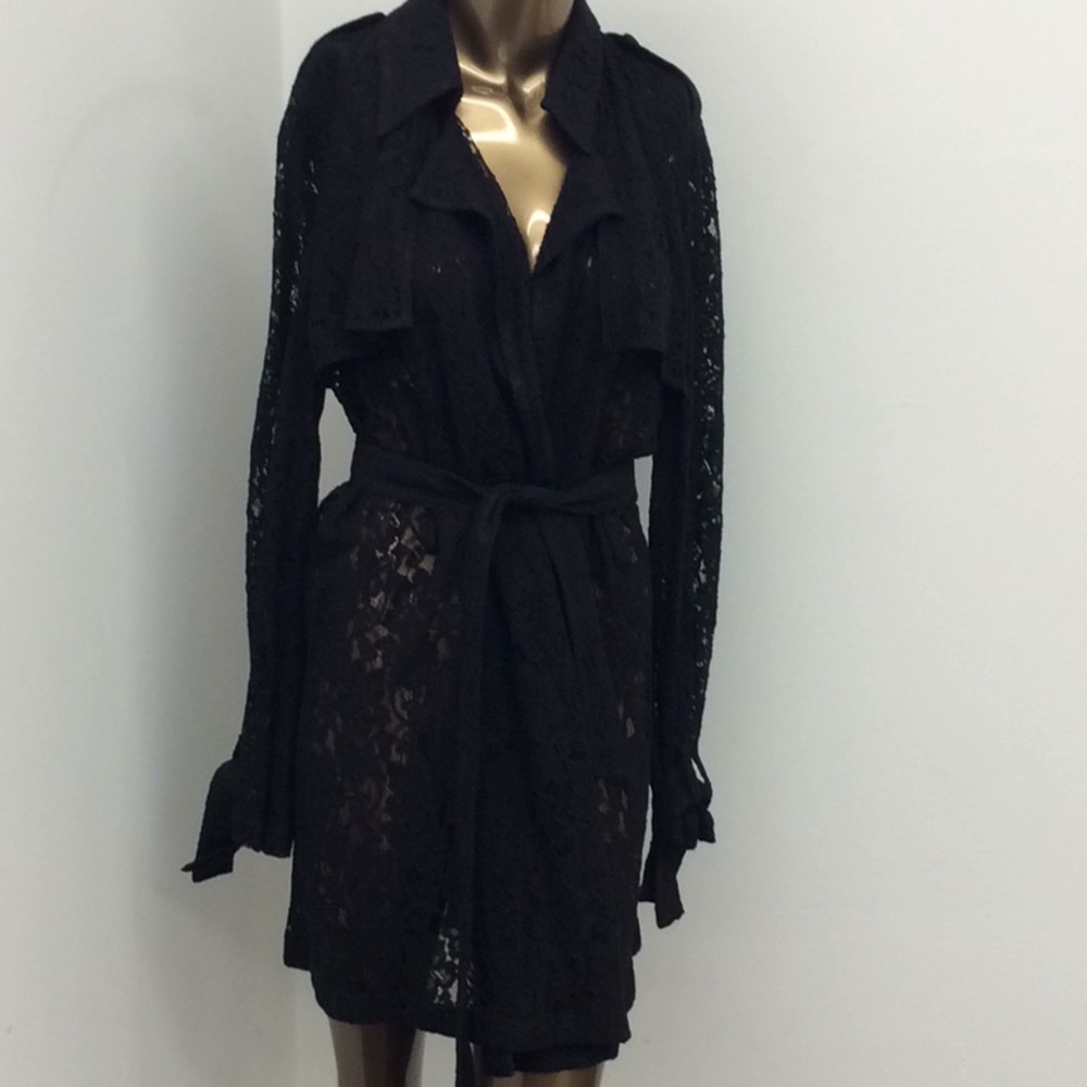 Lace trench coat with a belt and wrist cuffs